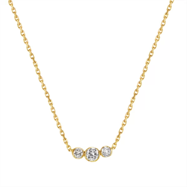 necklace yellow gold 18K with three round diamonds VS