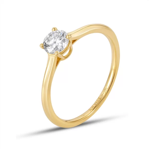 engagement ring in yellow gold 18K with certified diamond VS2 0.44 cts