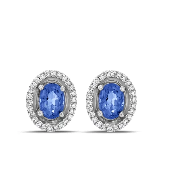 boucles d'oreilles en or blanc 18K avec une pierre bleu en tanzanite et diamants VVS