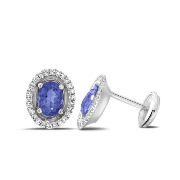 earrings white gold 18K with oval blue tanzanite stone and diamonds VVS