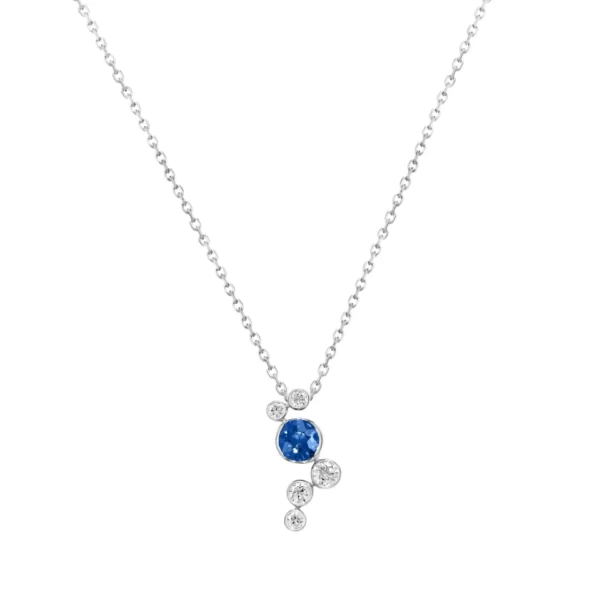 necklace in white gold 18K with round blue tanzanite stone and diamonds VS