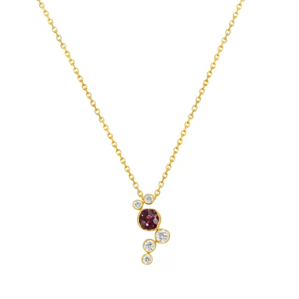 necklace yellow gold 18K with round red tourmaline stone and diamonds VVS