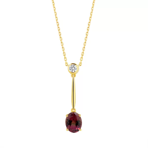 necklace yellow gold 18K with oval pink tourmaline and diamond VS