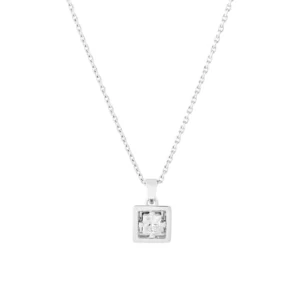 necklace in white gold 18K with a round certified diamond VS2