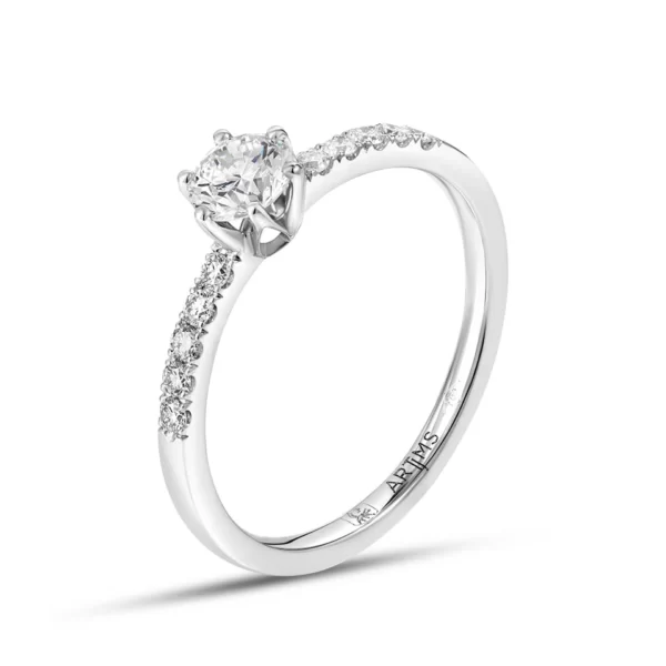 engagement ring in white gold 18K with certified diamond VS1 0.43 cts and diamonds VVS
