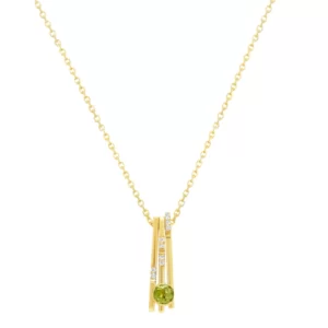 necklace yellow gold 18K with round green tourmaline stone and diamonds VS