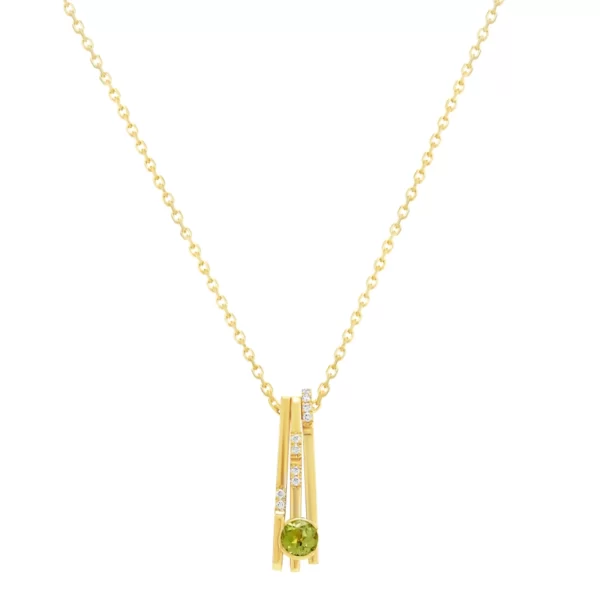 necklace yellow gold 18K with round green tourmaline stone and diamonds VS
