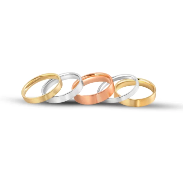 wedding rings in yellow white and pink gold 18K in different widths and matte finish