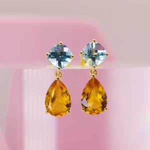 Earrings in yellow gold 18K with a citrine and topaz stones