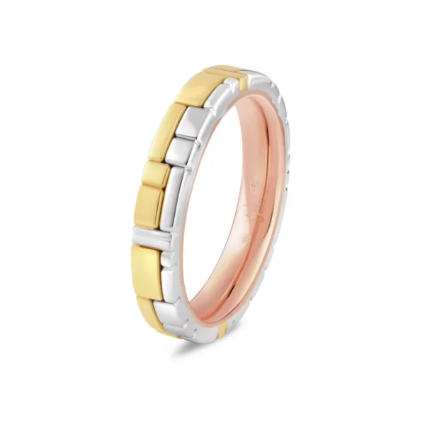 wedding ring in yellow white and pink gold 18K and 3.5 mm of width