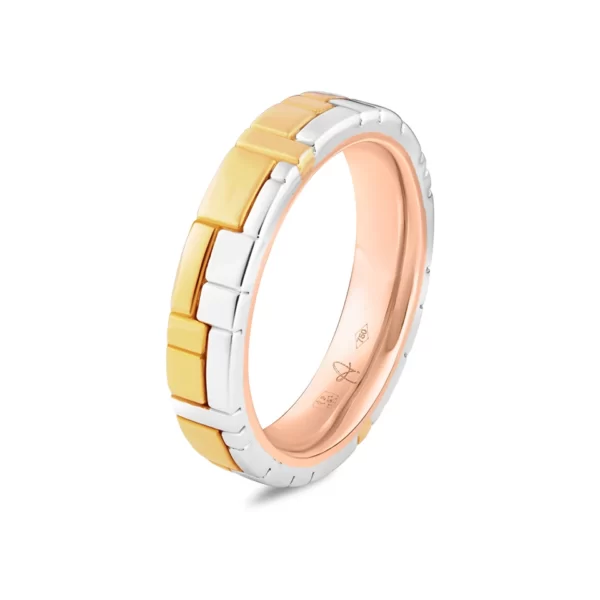 wedding ring in yellow white and pink gold 18K and 4.9 mm of width