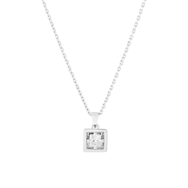 necklace in white gold 18K with a round certified diamond VS2