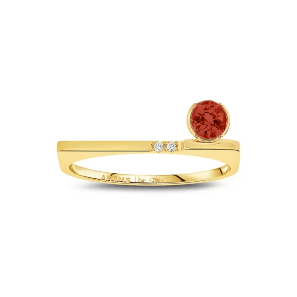 bague en or jaune18K avec une pierre ronde en tourmaline rouge et diamants VS