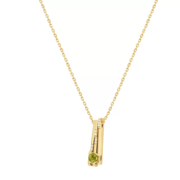 collier en or jaune 18K avec une pierre ronde en tourmaline vert et diamants VS