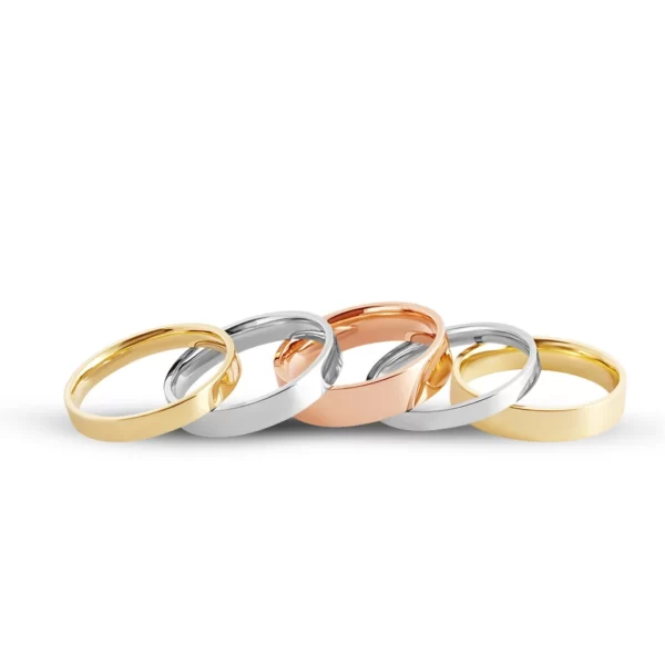 wedding rings in yellow white and pink gold 18K in different widths