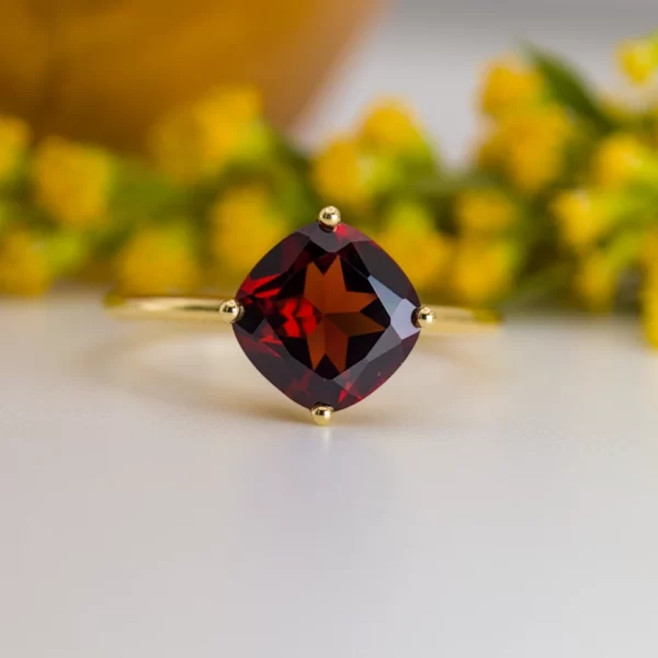 ring in yellow gold 18K with a central stone in rhodolite